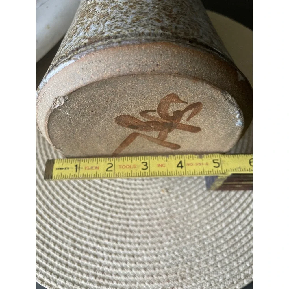 Studio Artisan Signed Pottery Speckled Glaze Vase Wabi Sabi Stoneware 1970s-80s